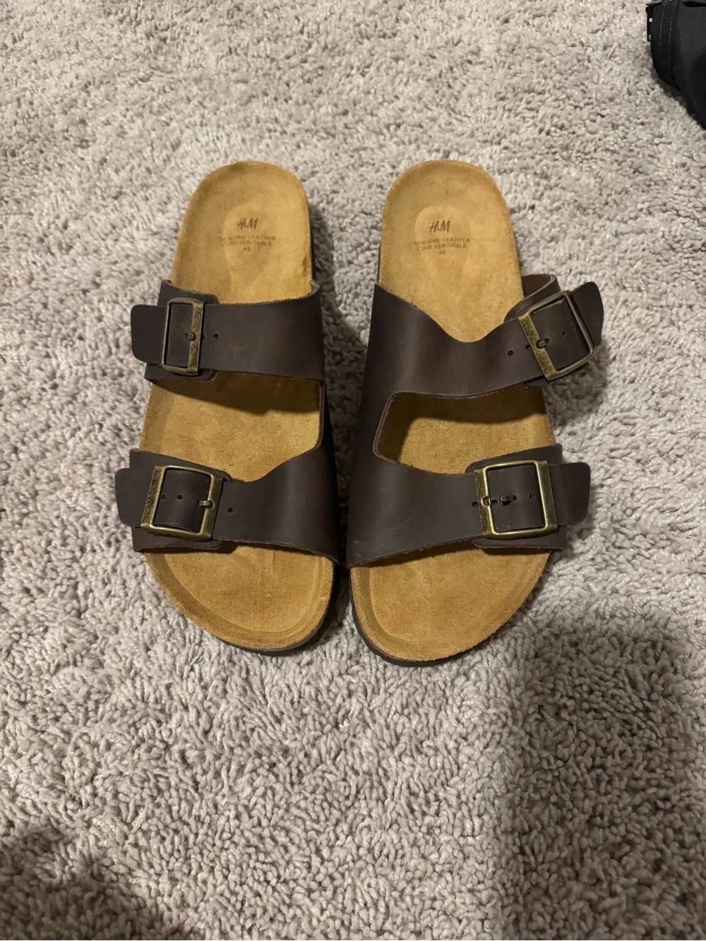 NWOT H&M Brown Double-Buckle Slide Sandals
